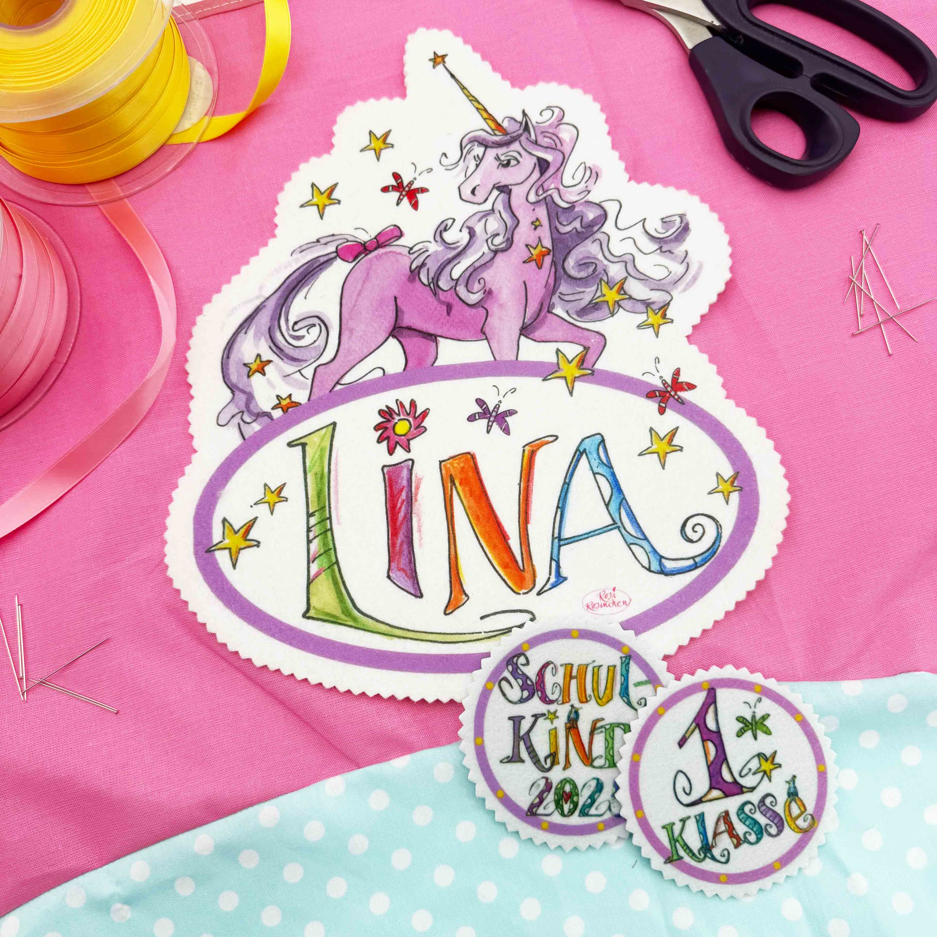 Bastelset Aufäher aus Filz zum Aufnähen für Schultüten