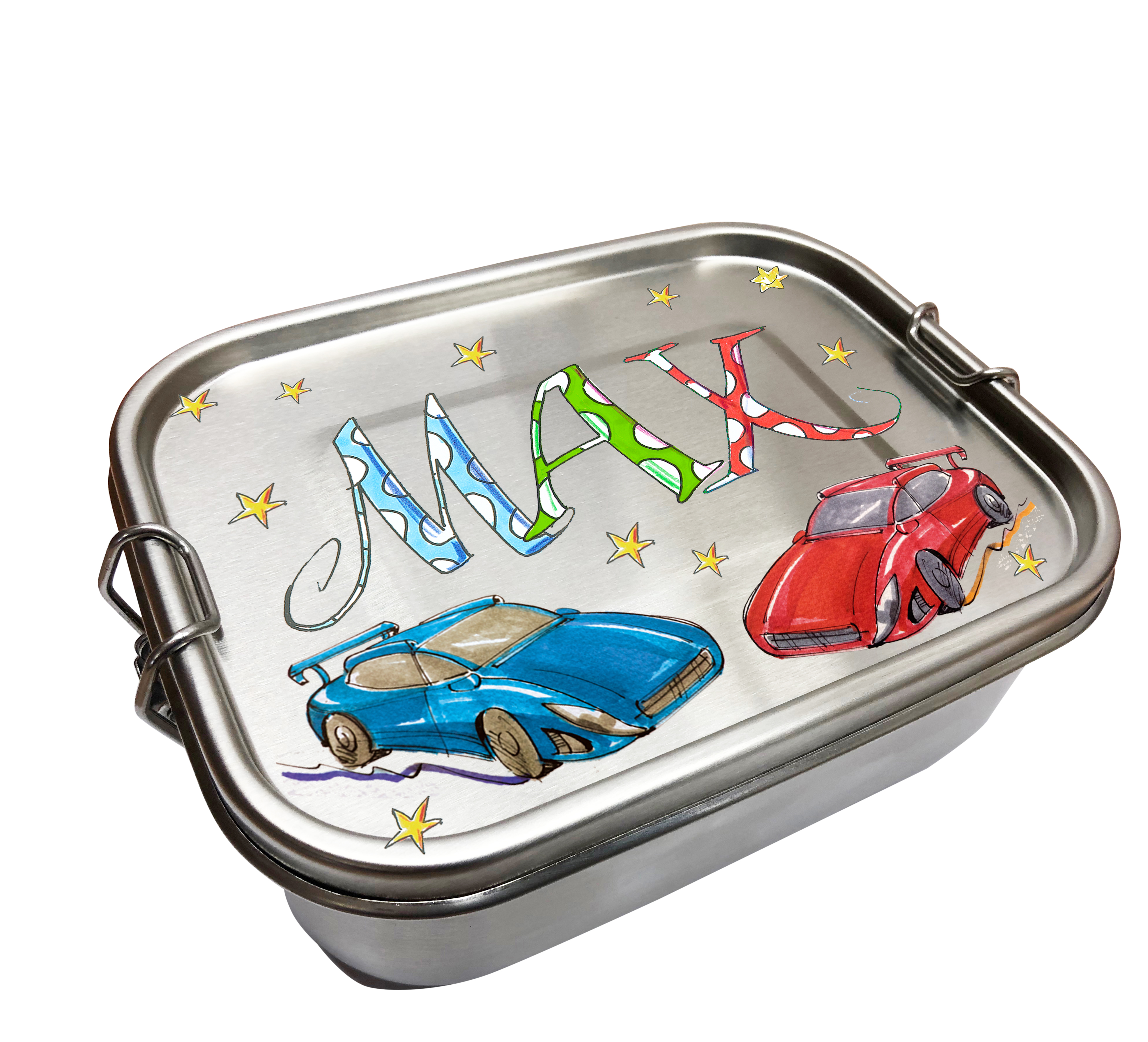Edelstahl Brotdose - Rennautos