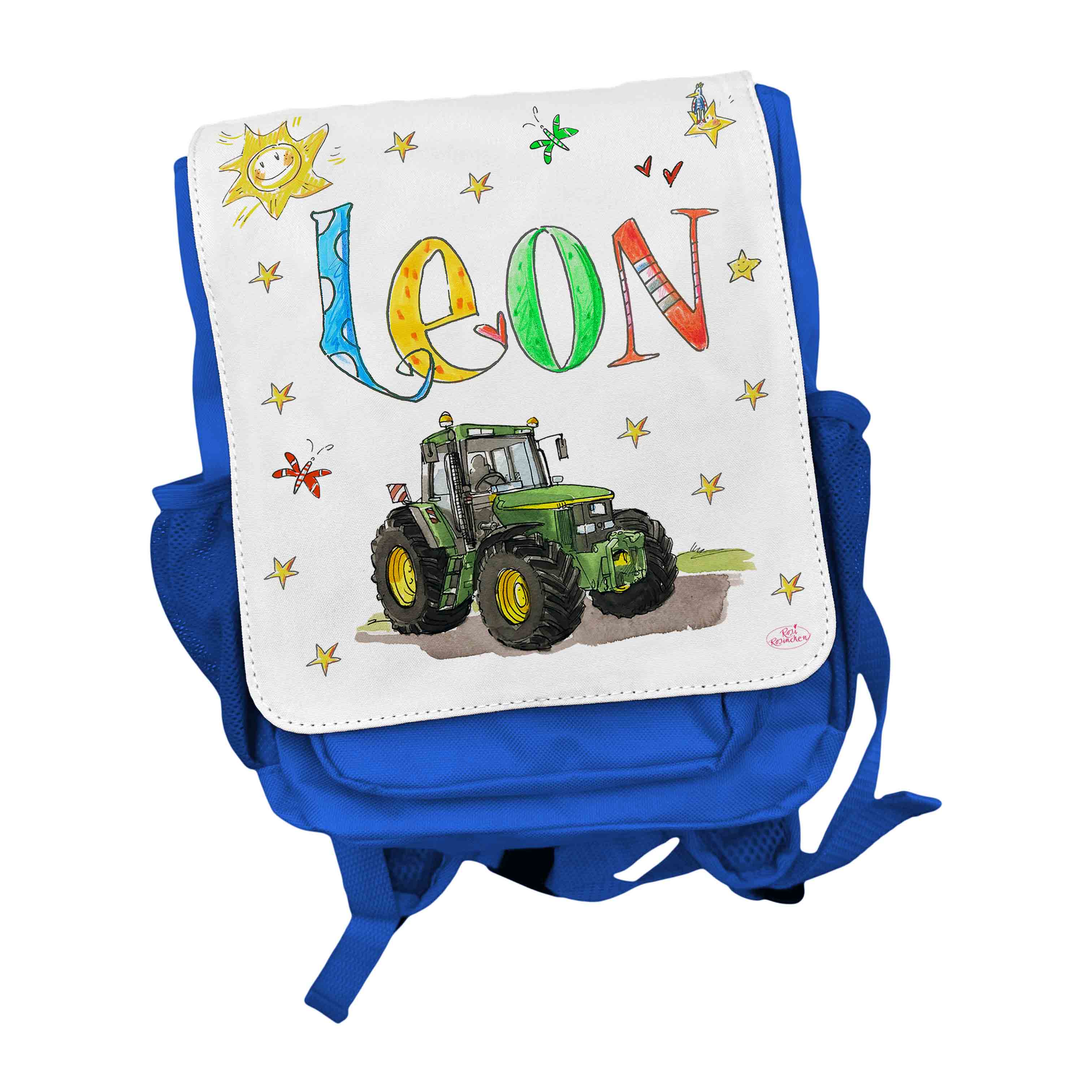 Kindergarten-Rucksack, Trecker grün mit gelben Felgen