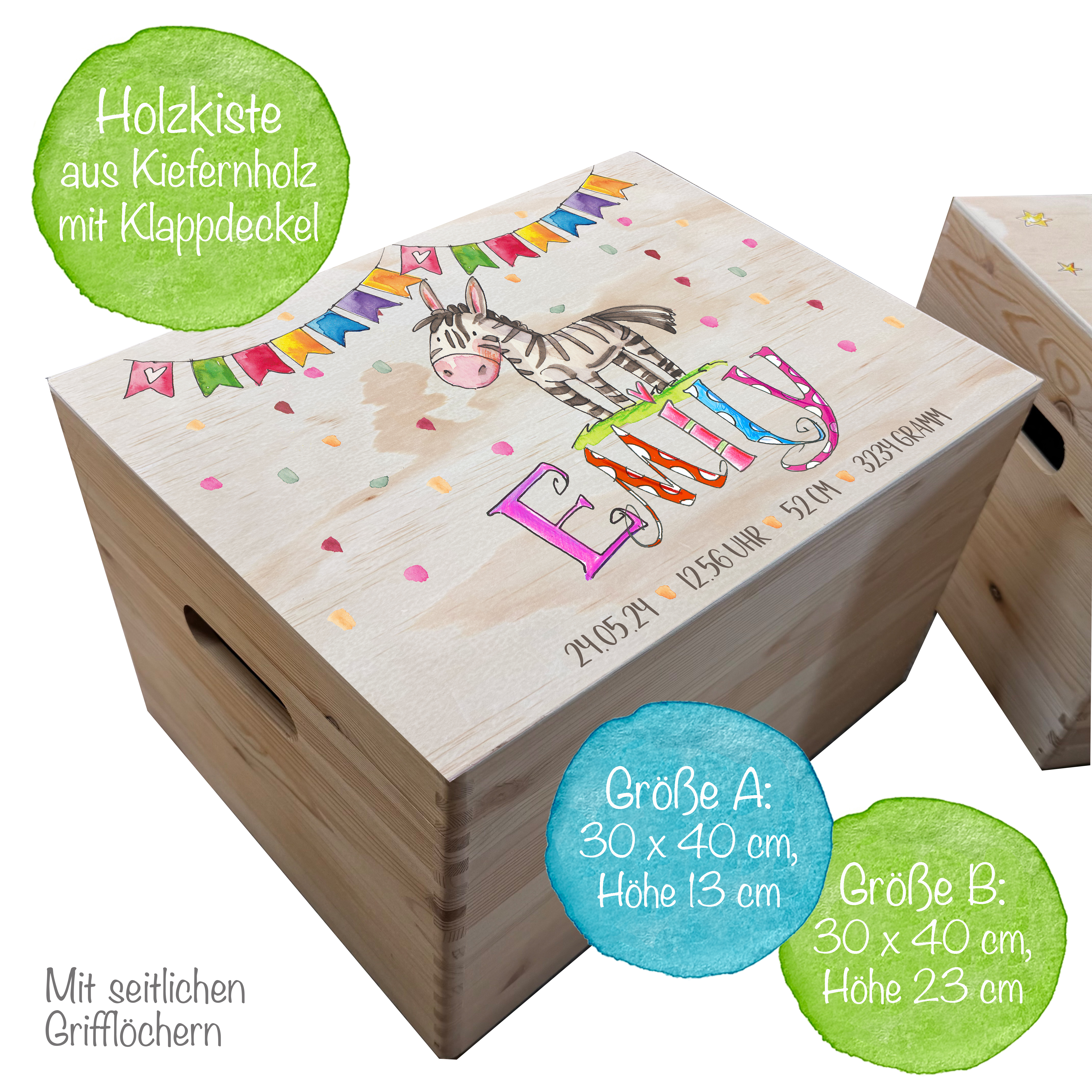 Erinnerungsbox Holz, Geschenk zur Geburt