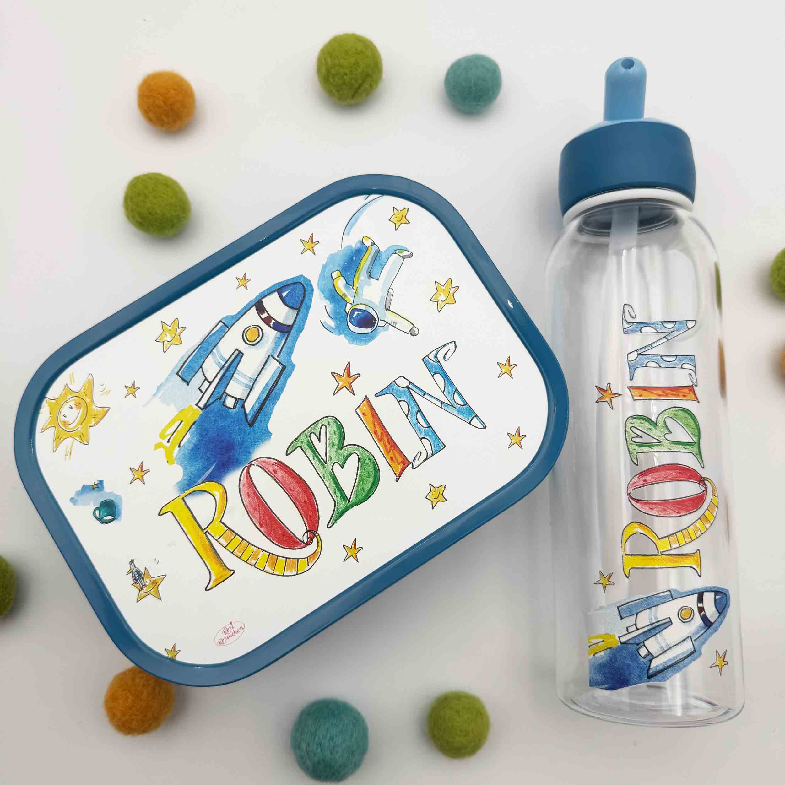 Set Rakete, Brotdose  M1 + Wassertrinkflasche