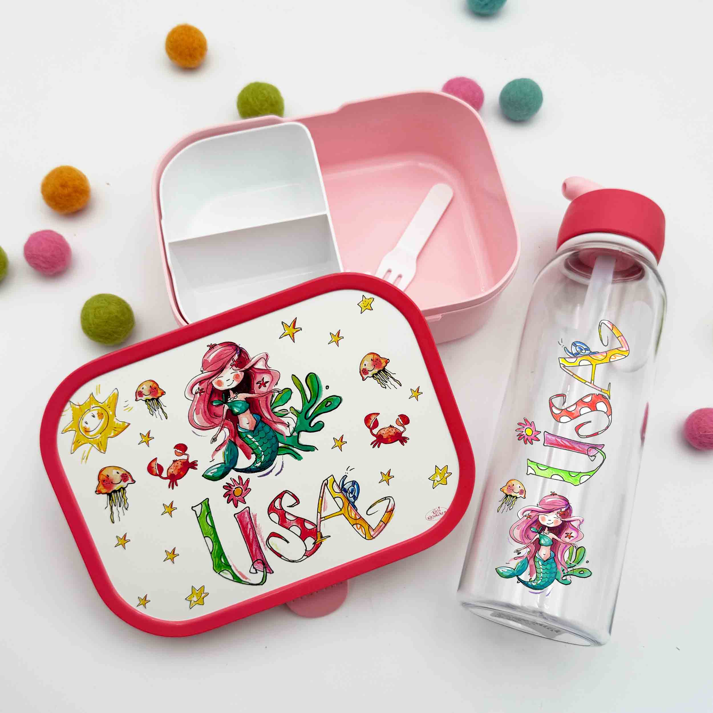 Set Meerjungfrau, Brotdose  M1 + Wassertrinkflasche