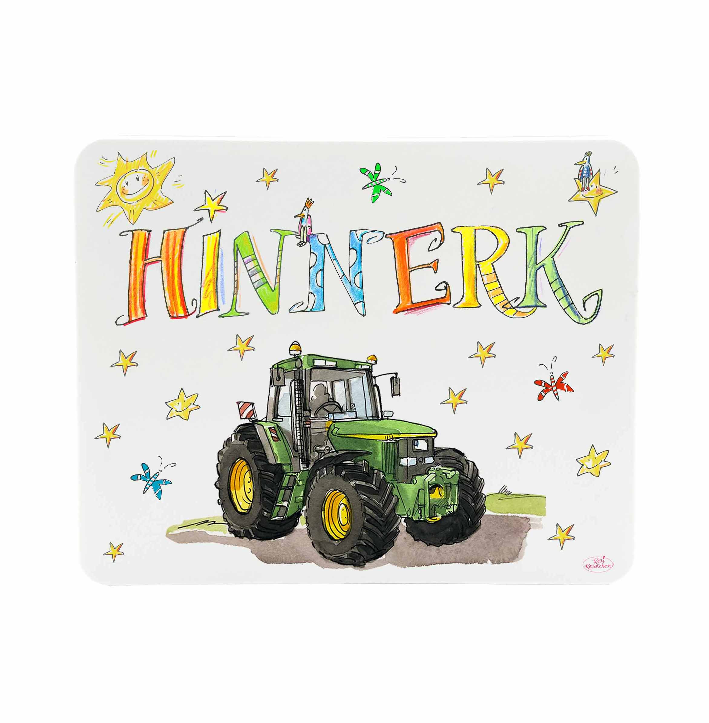 Frühstücksbrettchen Trecker grün, gelbe Felgen
