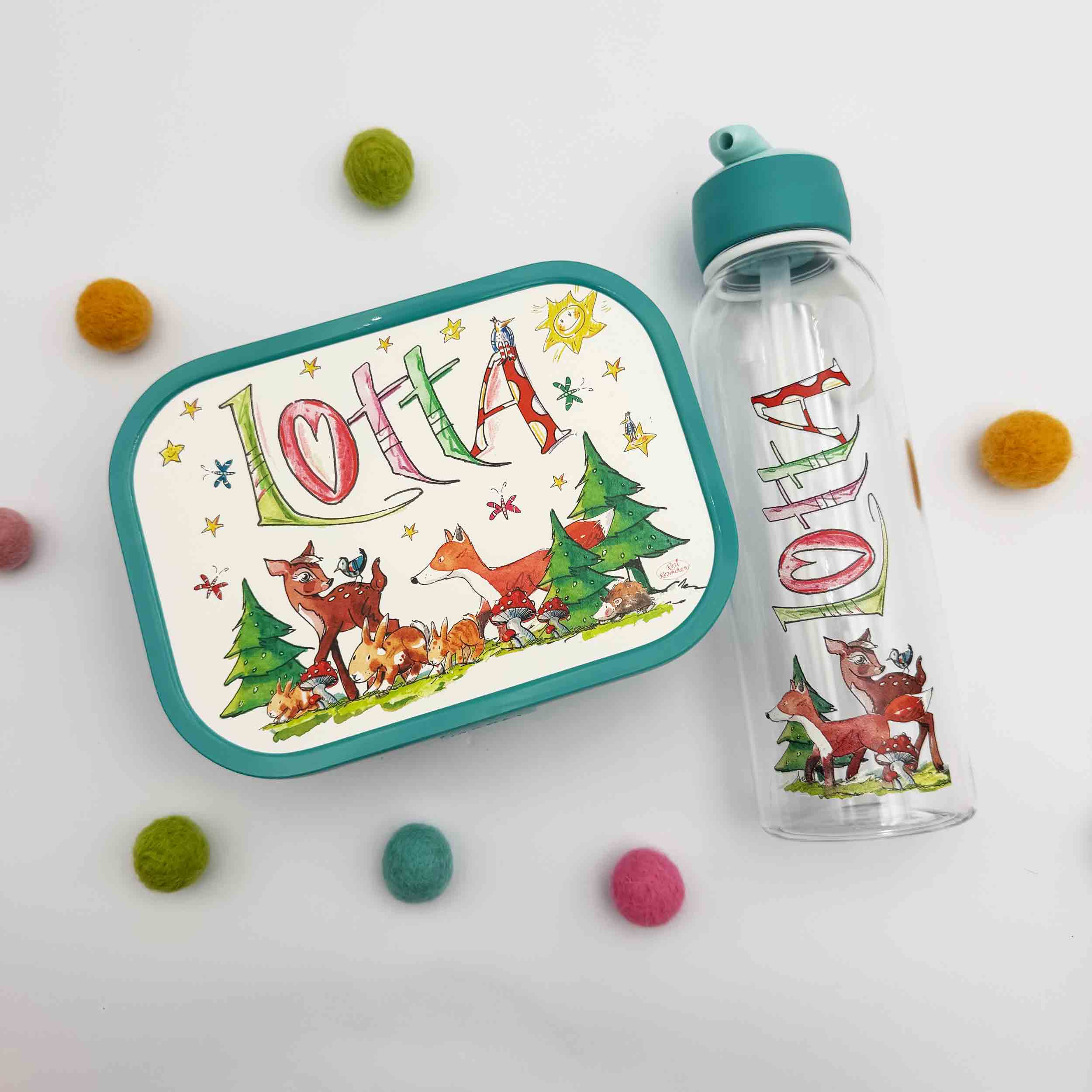 Set Waldtiere, Brotdose  M1 + Wassertrinkflasche