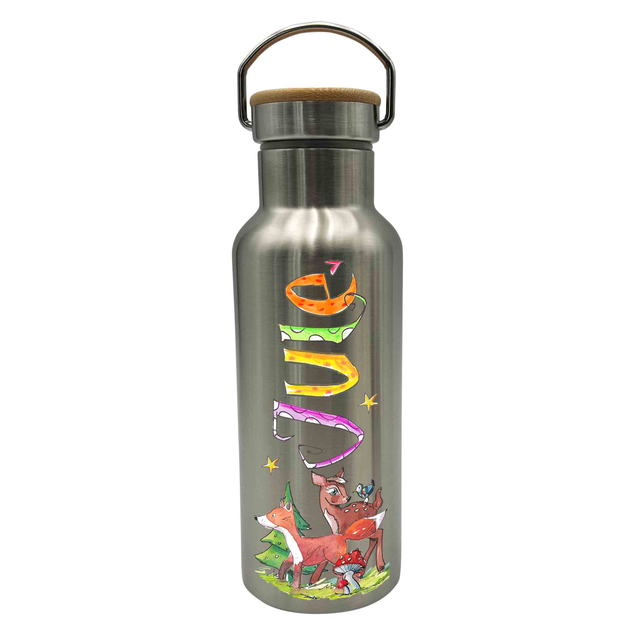 Bambus Thermo Trinkflasche Wald, Thermotrinkflasche silber 
